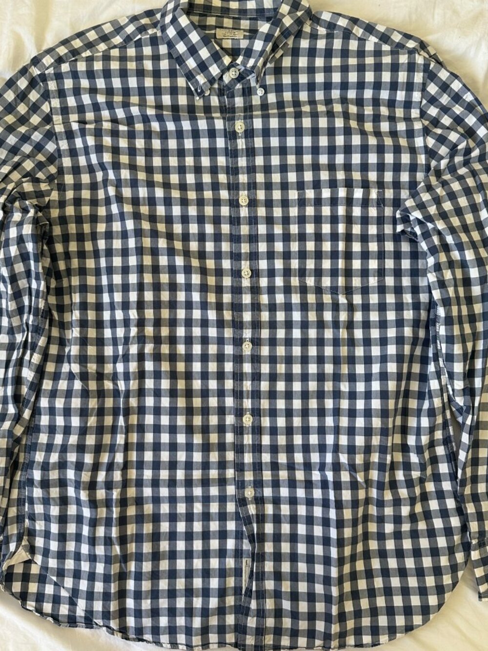 J CREW 100% cotton Men blue and white Plaid Shirt Size L